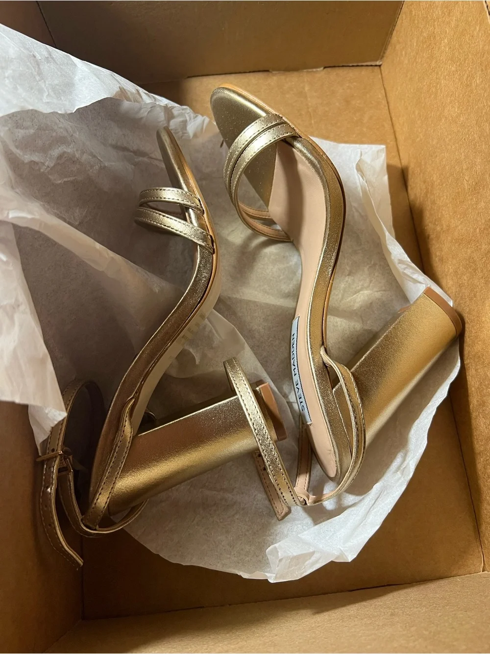 Steve Madden Metallic Gold Ankle-Strap Heels